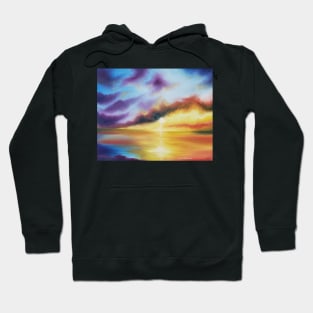 Rainbow Sunset Painting, Bright Beach Painting, Light Beautiful Sunset Art, Original Artwork, Sunset Living, Coastal Decor Hoodie